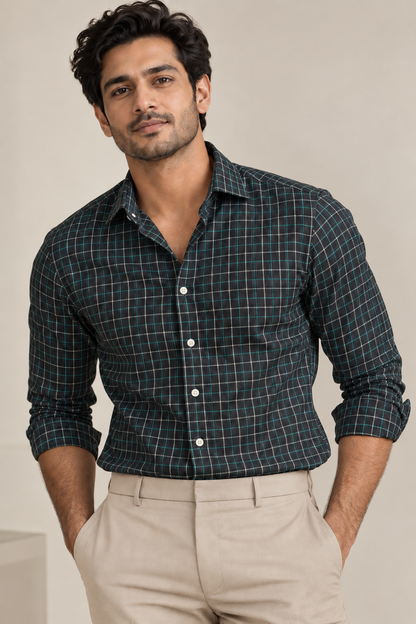 Raymond Seriko 100% Pure Linen Premium Jute Weave Shirting Fabric (Black, Checks)