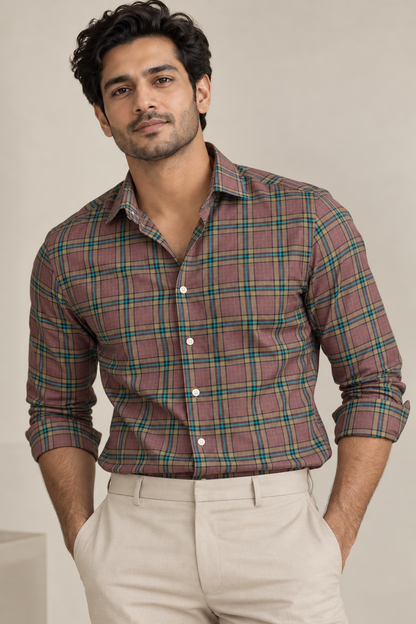 Raymond Fresco Lino 100% Pure Linen Premium Shirting Fabric (Rust, Multichecks)