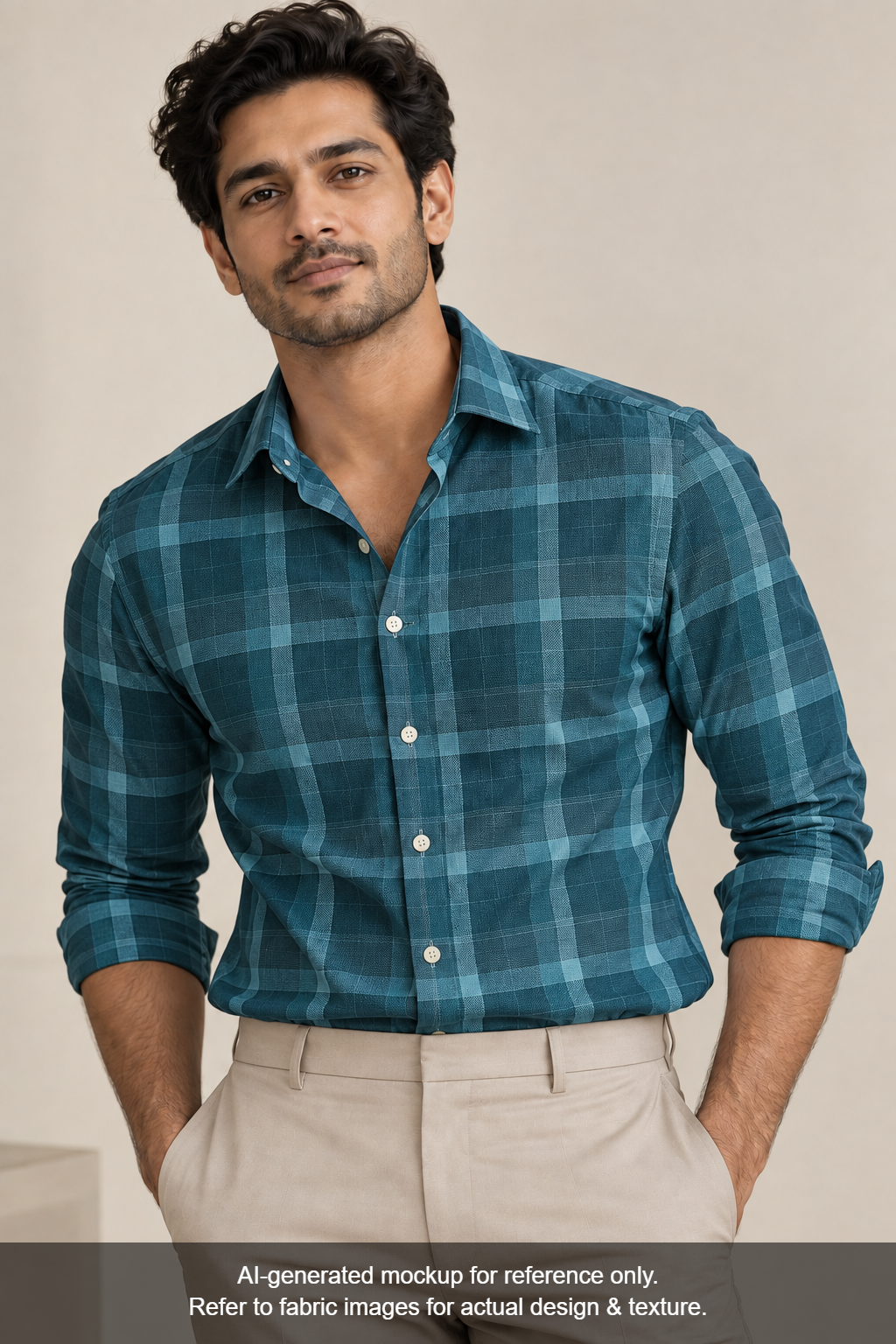Arvind Fashionable Trendy Collection 100% Premium Cotton Shirting Fabric (Teal, Vibrant Checks)