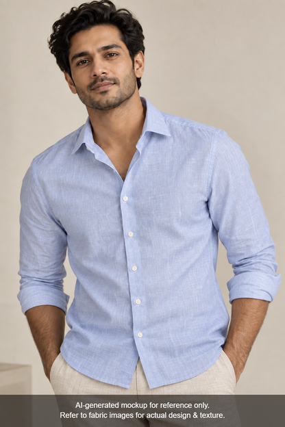 Premium Linen Silk Blended Shirting Fabric (Blue, Plain)