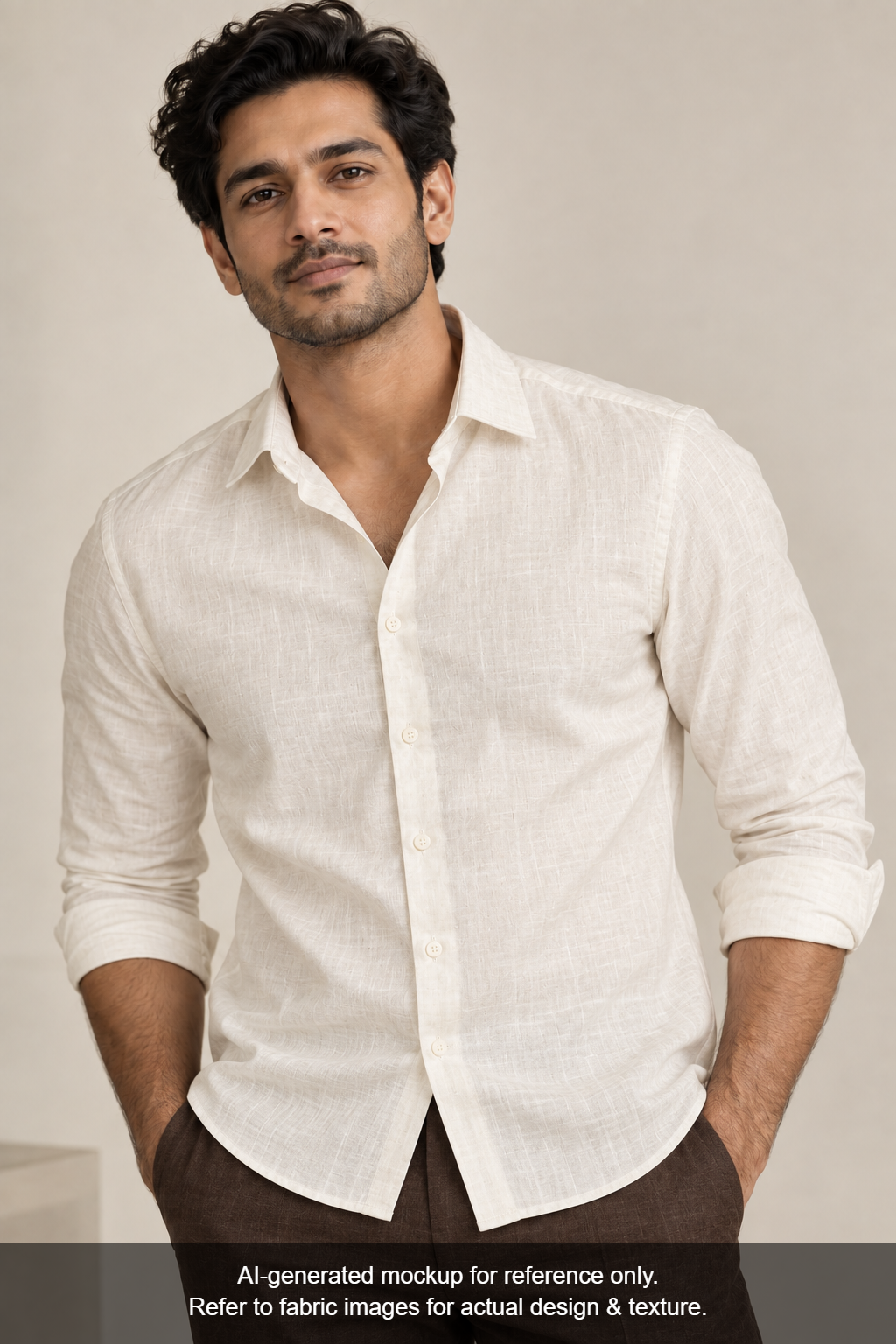 Premium Linen Silk Blended Shirting Fabric (Cream, Plain)