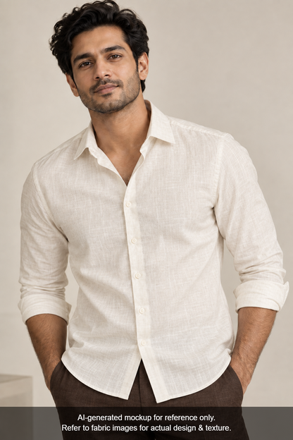 Premium Linen Silk Blended Shirting Fabric (Cream, Plain)