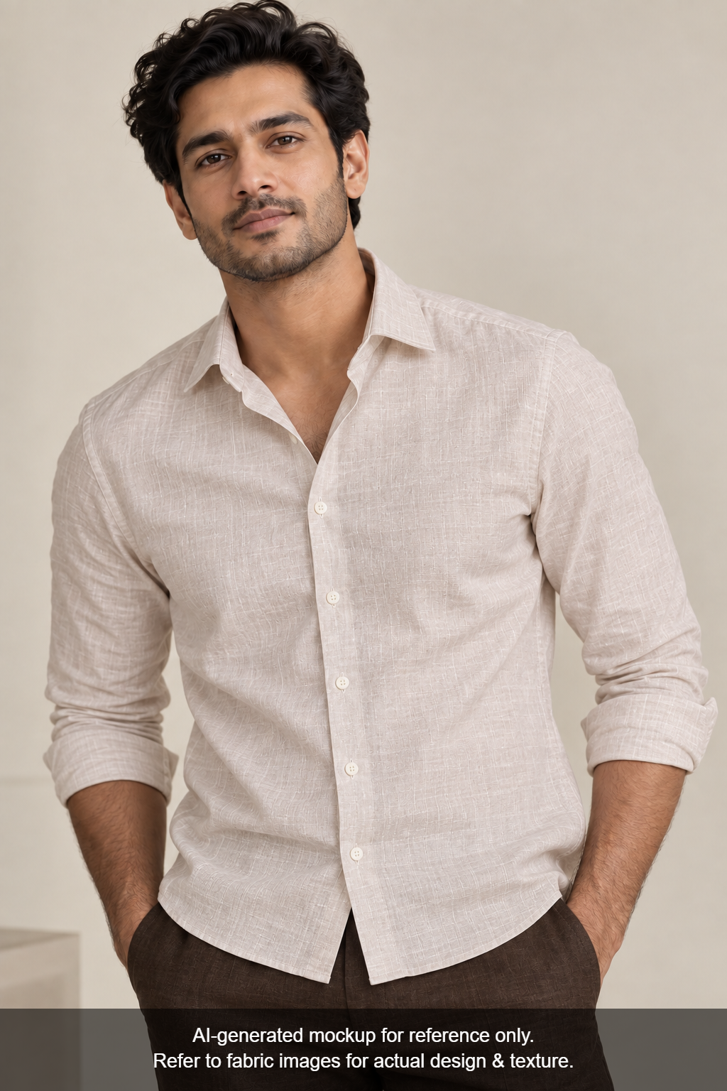 Premium Linen Silk Shirting Fabric (Beige, Plain)
