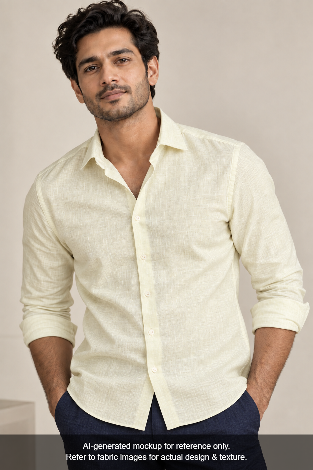 Premium Linen Silk Blended Shirting Fabric (Lemon, Plain)
