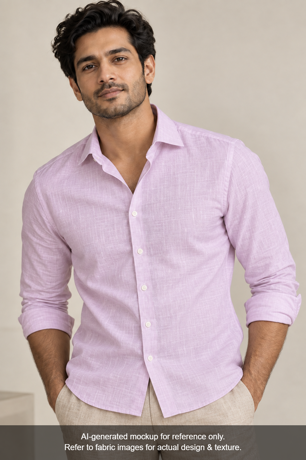 Premium Linen Silk Shirting Fabric (Pink, Plain)