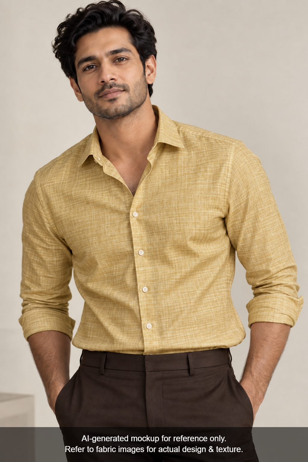 Arvind Tresca 100% Superfine Premium Cotton Shirting Fabric (Mustard, Slub Design)