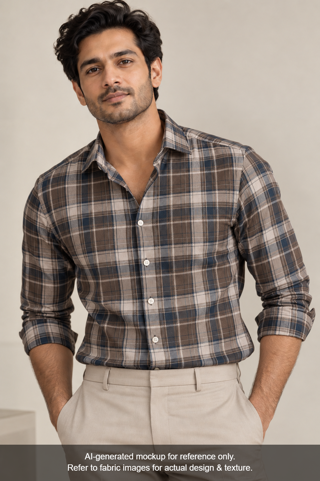 Tessitura Monti 100% Premium Giza Cotton Shirting Fabric (Dark Brown, Checks)