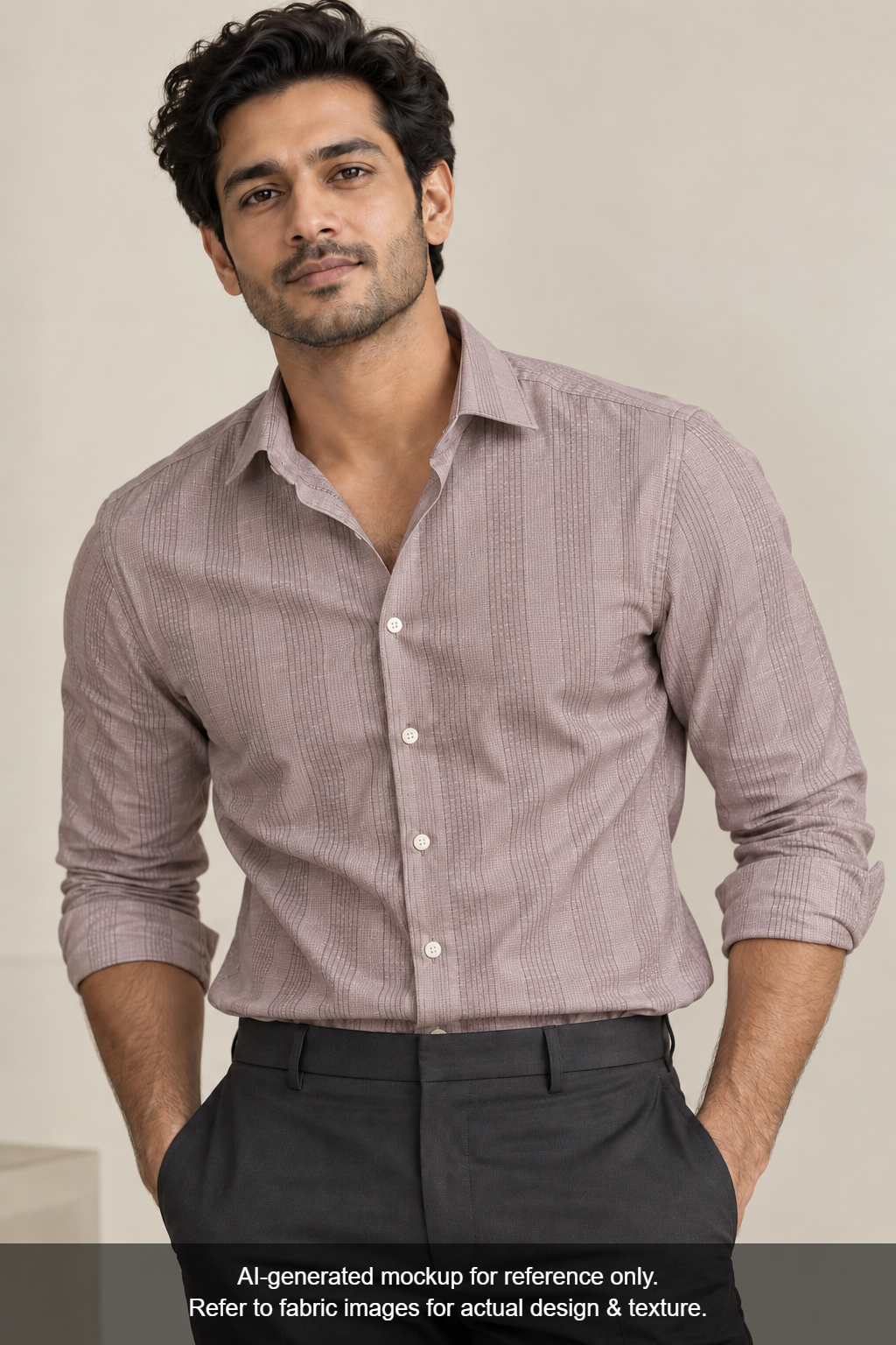 Tessitura Monti 100% Premium Giza Cotton Shirting Fabric (Light Mauve, Checks)