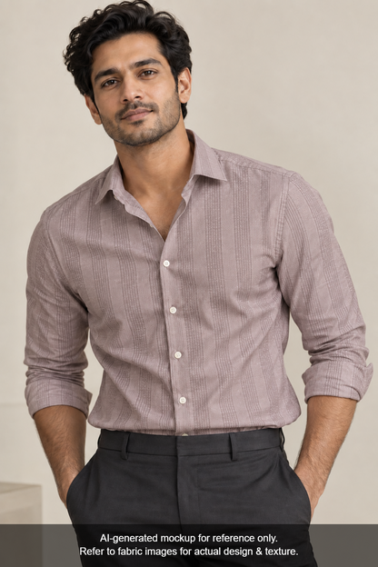 Tessitura Monti 100% Premium Giza Cotton Shirting Fabric (Light Mauve, Checks)