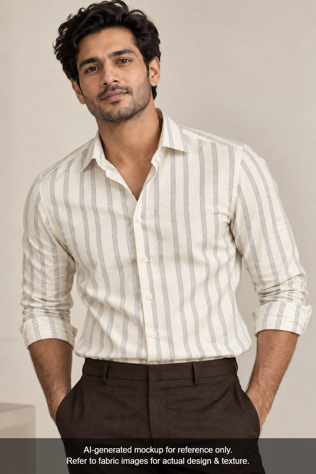 Tessitura Monti 100% Premium Giza Cotton Shirting Fabric (Yellow & Grey , Stripes)