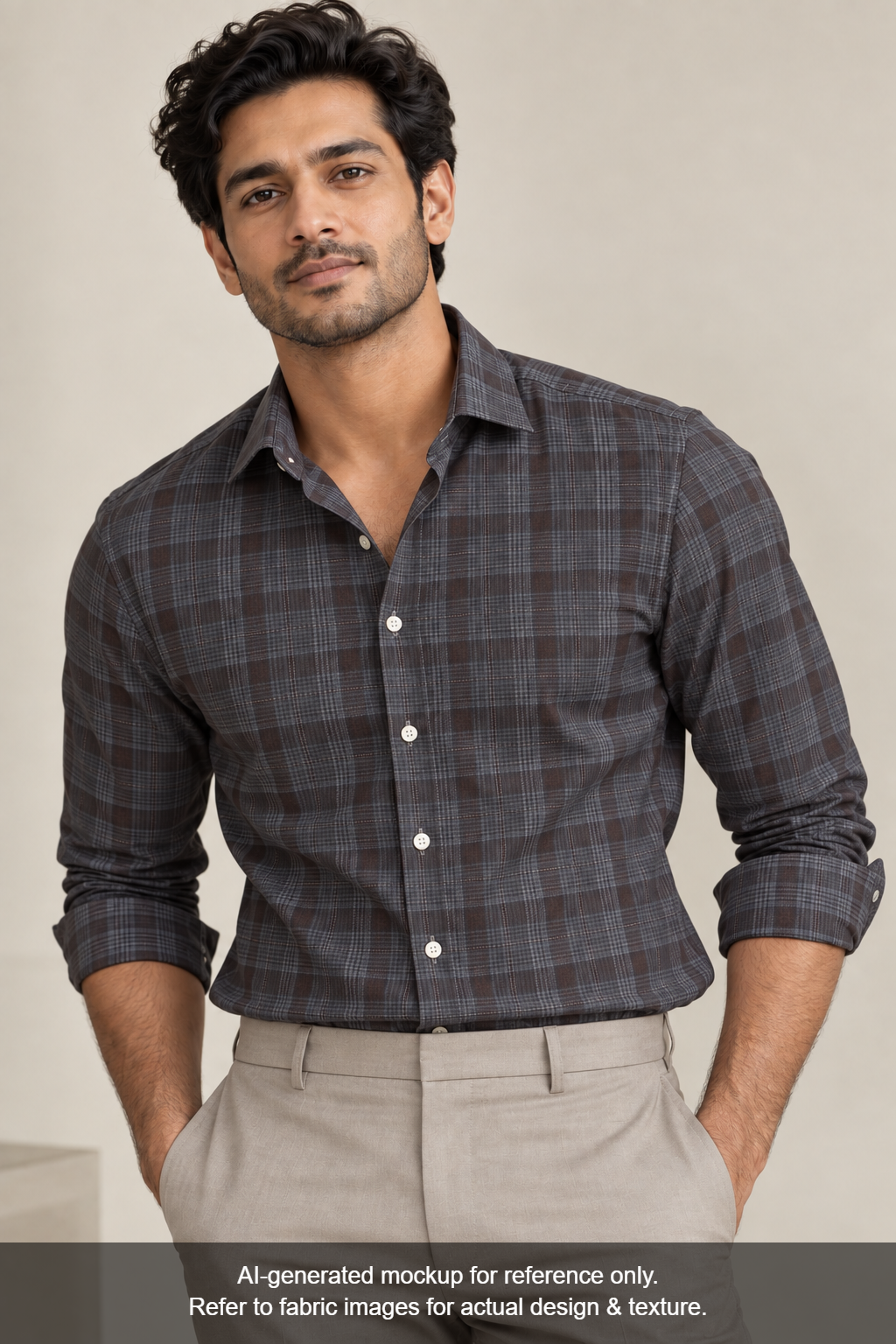 Tessitura Monti 100% Premium Giza Cotton Shirting Fabric (Charcoal Grey & Rust, Checks)