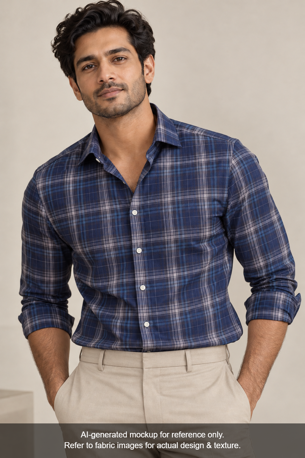 Tessitura Monti 100% Premium Giza Cotton Shirting Fabric (Dark Blue, Multichecks)