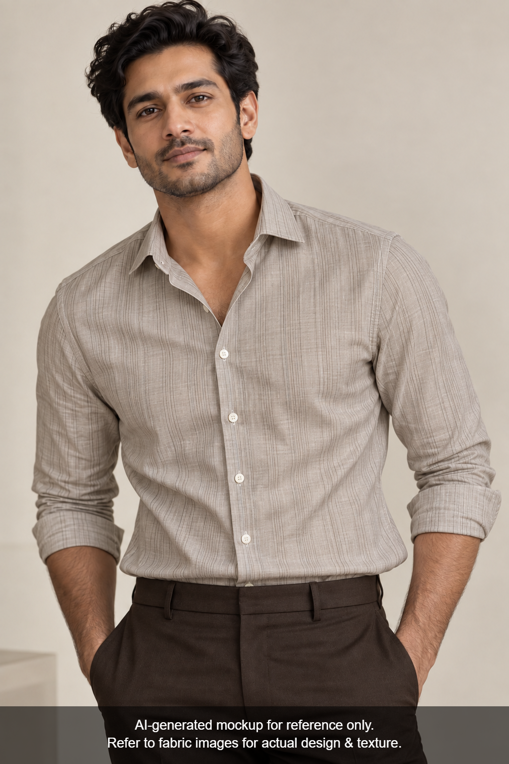 Tessitura Monti 100% Premium Giza Cotton Shirting Fabric (Sand, Stripes)