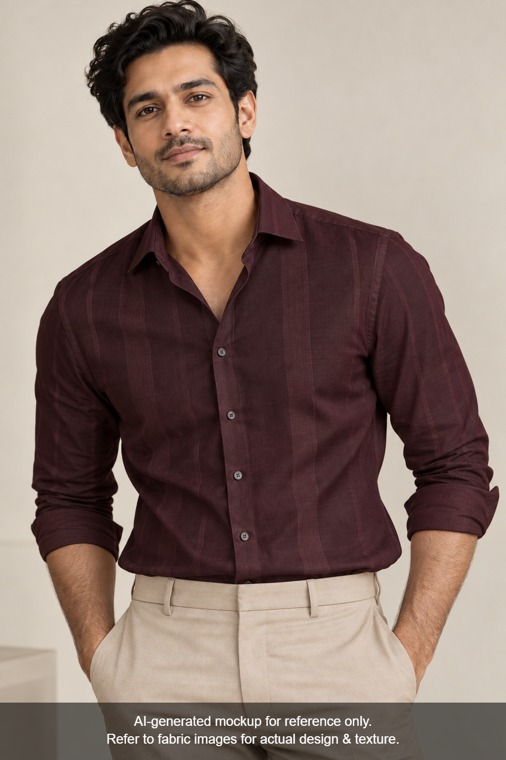Tessitura Monti Eco Flow Premium Tencel Shirting Fabric (Maroon, Multistripes)