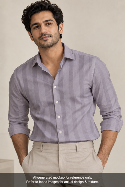 Tessitura Monti Eco Flow Premium Tencel Shirting Fabric (Violet Grey, Stripes)