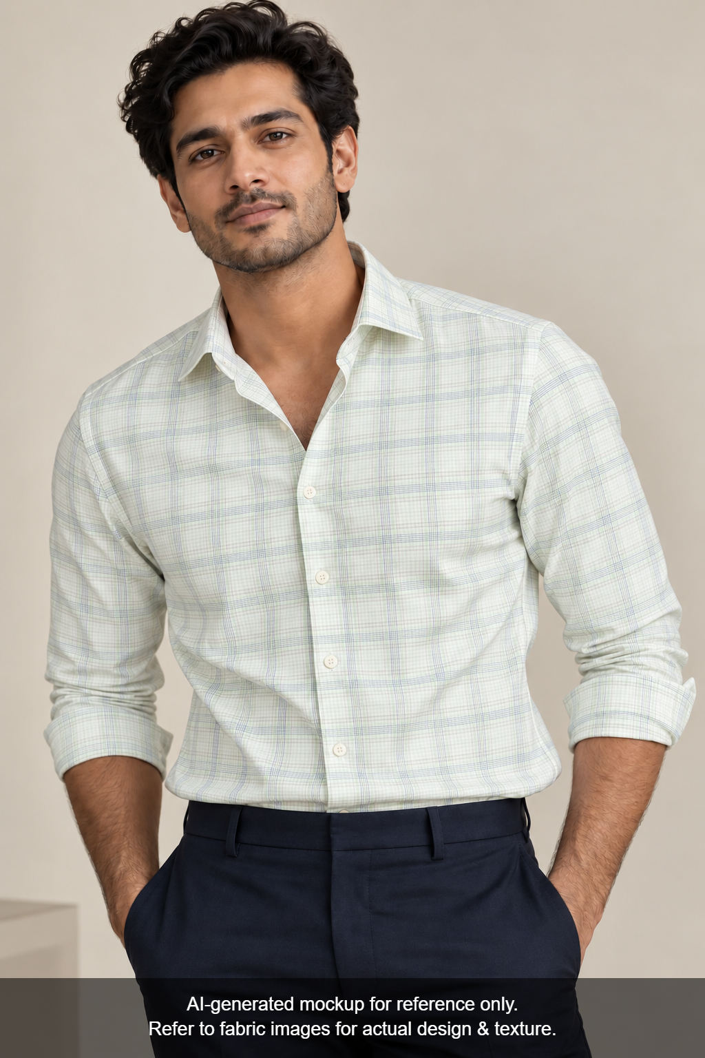 Tessitura Monti 100% Premium Giza Cotton Shirting Fabric (Light Green, Multichecks)