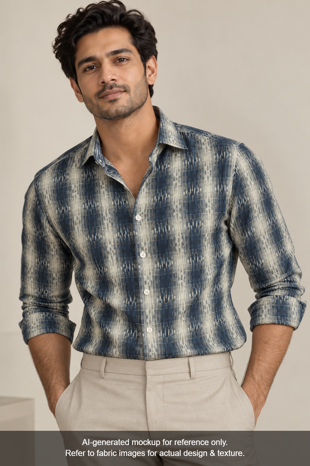 Tessitura Monti 100% Premium Giza Cotton Shirting Fabric (Teal Green, Patterned)