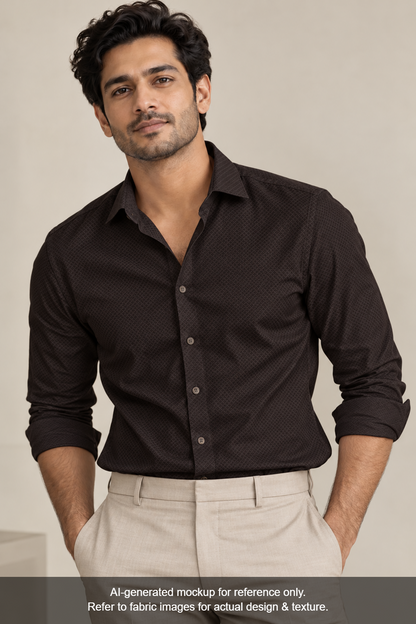 Tessitura Monti 100% Premium Giza Cotton Shirting Fabric (Brown, Jacquard)