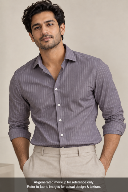 Tessitura Monti Single 100s Premium Giza Cotton Shirting Fabric (Steel Grey, Stripes)